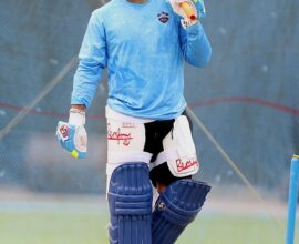 Return ,Rishabh Pant of the Delhi Capitals during a recent practise at the YSR ACA VDCA Stadium in Visakhapatnam.