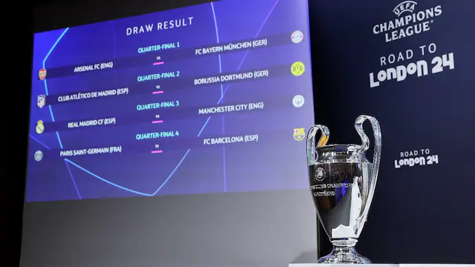 UEFA Champions League 2023/24 quarter-finals draw took place in Nyon (Reuters)